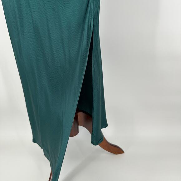 Topshop Petite One Shoulder Green Velvet and Satin Cut Out Midi Dress Womens 8 - Picture 9 of 12